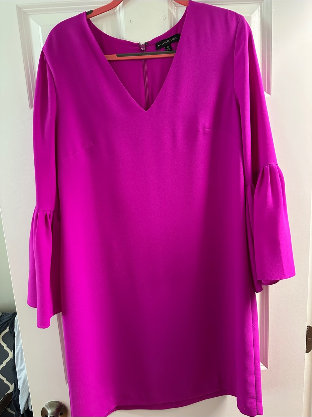 Banana Republic Fuchsia V-Neck Bell Sleeve Mini Dress